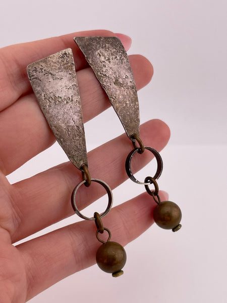 sterling silver & brass textured artisan Marjorie Baer post dangle earrings