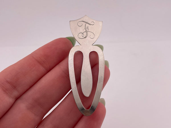 sterling silver 'F' letter initial bookmark