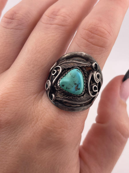 size 11.5 sterling silver turquoise leaf ring
