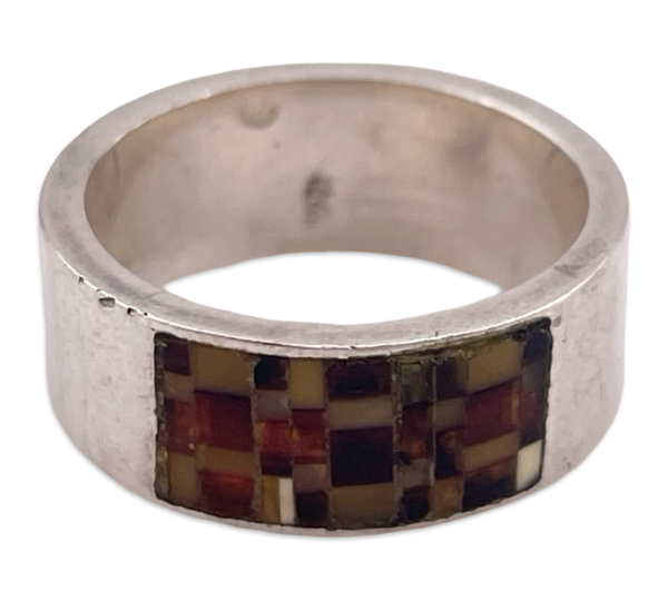 size 6.75 sterling silver mosaic amber band ring