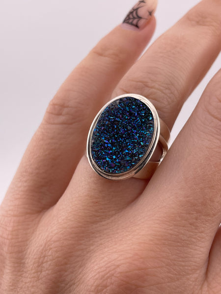 size 6.75 sterling silver blue druzy DTR ring