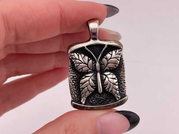 sterling silver heavy stoneless butterfly insect pendant
