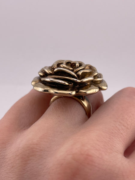 size 6.75 sterling silver gold wash electro-form rose flower ring ***AS IS***