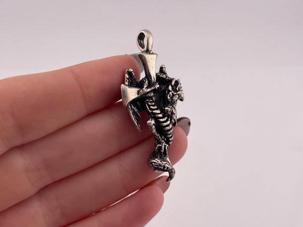 sterling silver dragon on cross pendant
