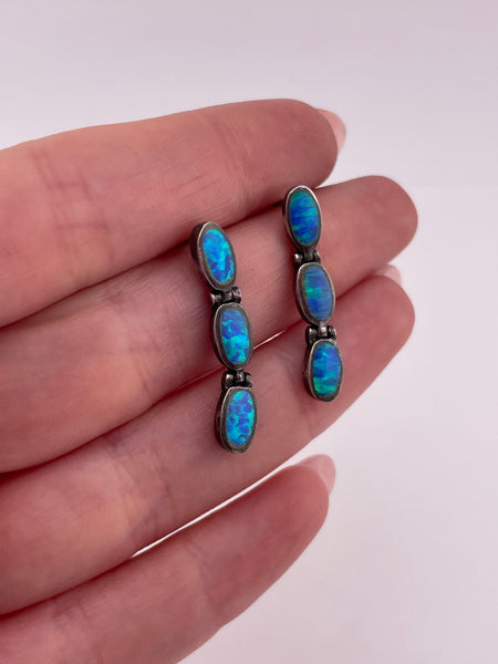 sterling silver synthetic opal hinge post earrings