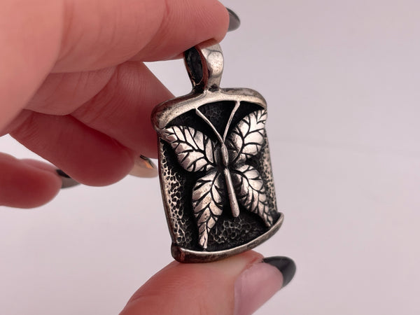 sterling silver heavy stoneless butterfly insect pendant