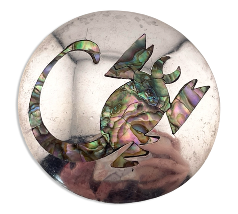 sterling silver round abalone scorpion pendant / brooch