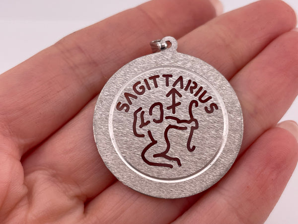 sterling silver Sagittarius the Archer zodiac etched cut-out design pendant