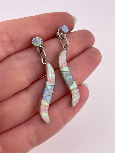 sterling silver synthetic opal post dangle earrings