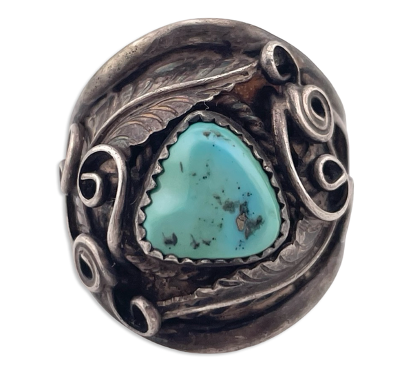 size 11.5 sterling silver turquoise leaf ring