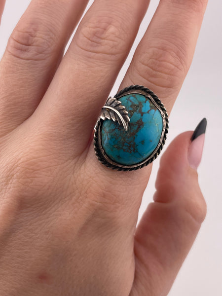 size 8.75 sterling silver turquoise leaf ring