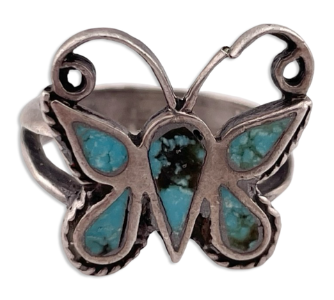 size 7 sterling silver turquoise butterfly ring ***AS IS***