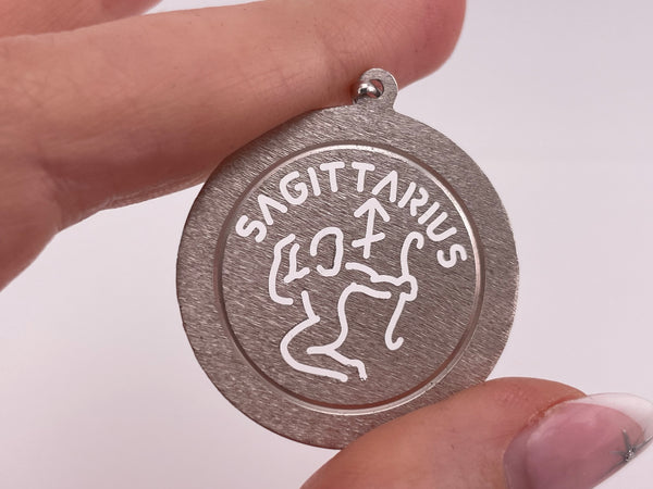 sterling silver Sagittarius the Archer zodiac etched cut-out design pendant