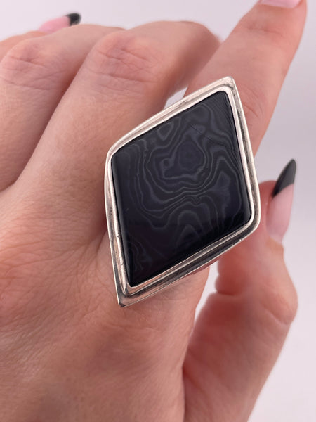 size 7.75 950 silver designer Barry Brinker chunky psilomelane ring