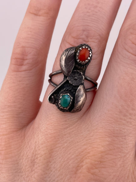 size 6.25 sterling silver turquoise coral ring