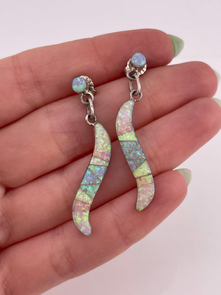 sterling silver synthetic opal post dangle earrings