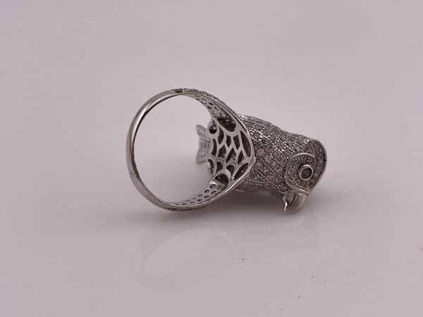 size 7.25 sterling silver rhinestone owl bird ring ***Missing One Rhinestone
