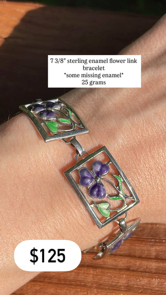 RESERVED PRIVATE LISTING -- sterling silver enamel flower bracelet A1