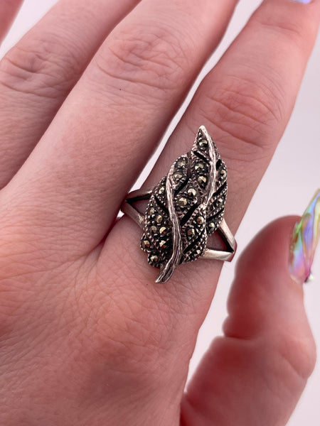 size 10 sterling silver marcasite leaf ring