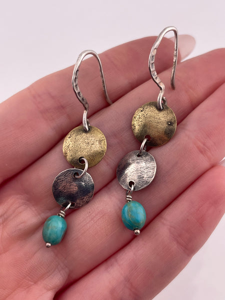 sterling silver & brass Silpada turquoise hook dangle earrings