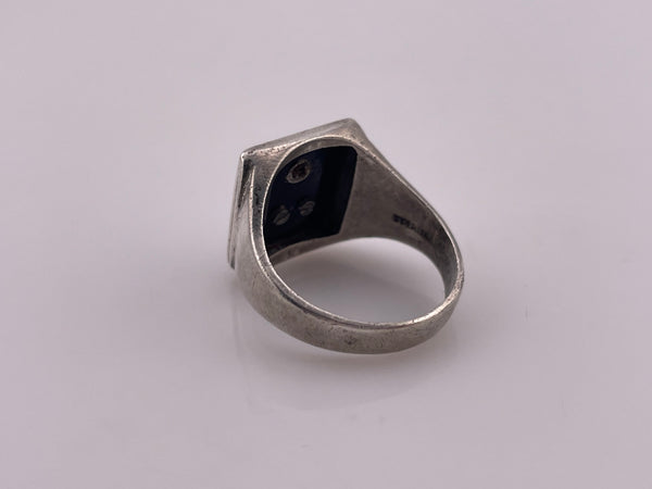 size 9.25 sterling silver "JK" onyx diamond initials ring