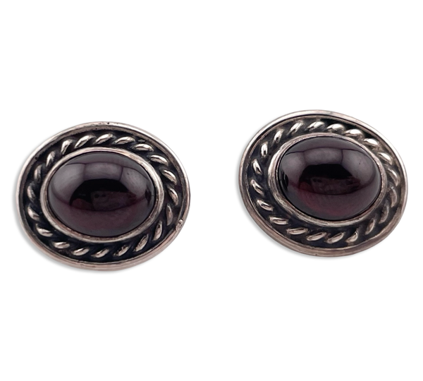 sterling silver garnet post earrings