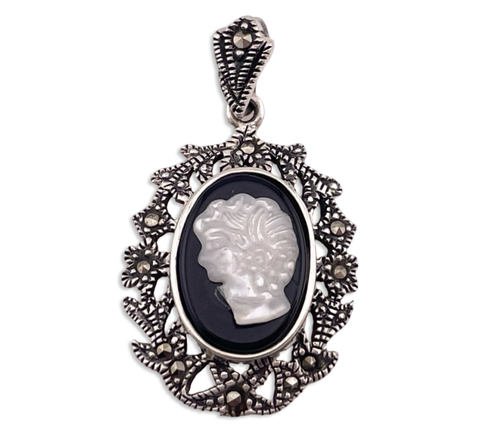 sterling silver marcasite cameo pendant **AS IS**