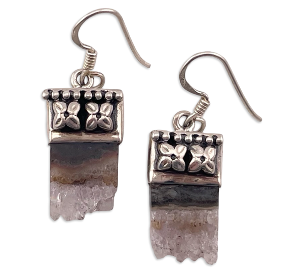 sterling silver raw quartz hook dangle earrings