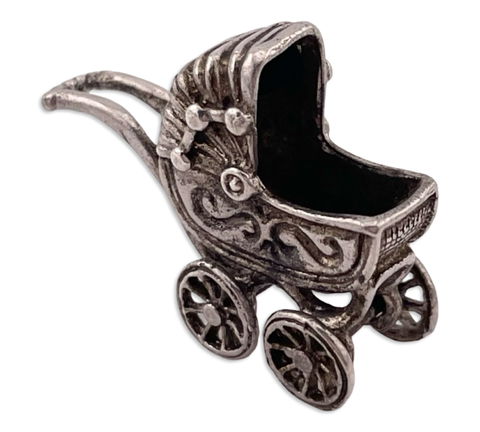 sterling silver 3D baby carriage stroller pendant