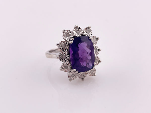 size 7.25 sterling silver rhodium plated faceted amethyst ring