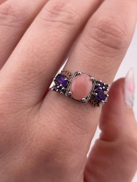 size 8 sterling silver faceted amethyst & pink gemstone ring