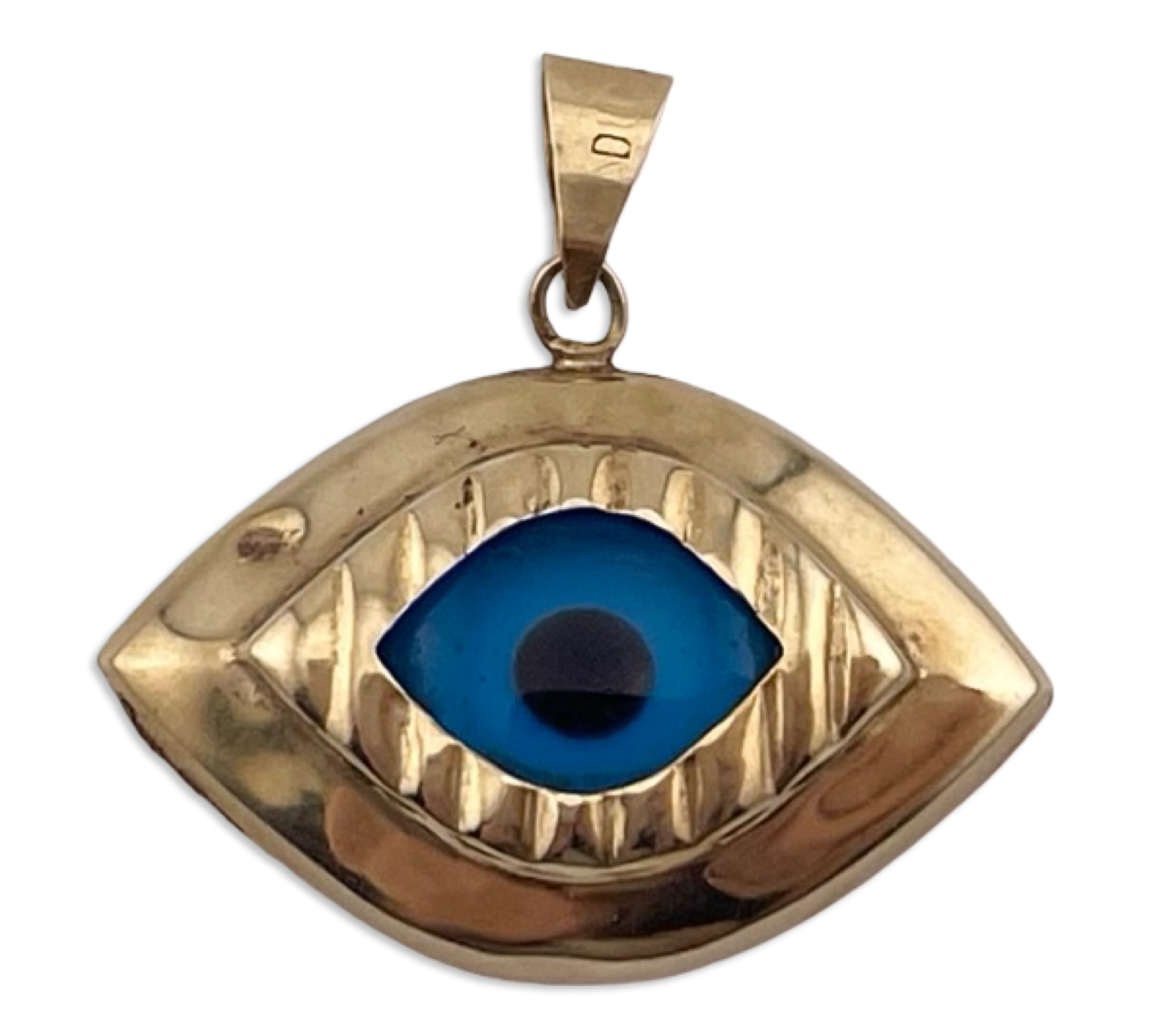 14k yellow gold blue glass eye pendant *dents*