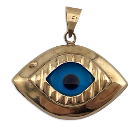 14k yellow gold blue glass eye pendant *dents*