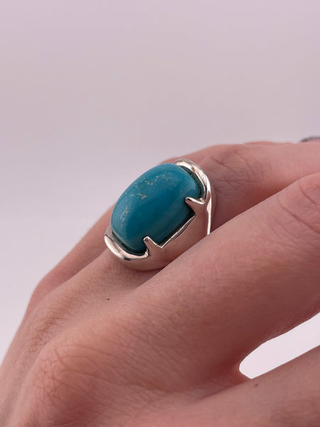 size 6.5 sterling silver blue glass ring
