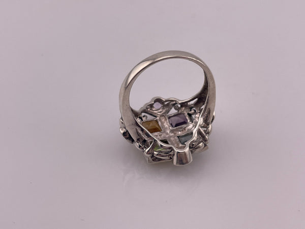 size 8 sterling silver faceted square multi-gemstone ring