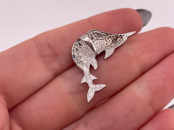 sterling silver larimar rhinestone sailfish pendant