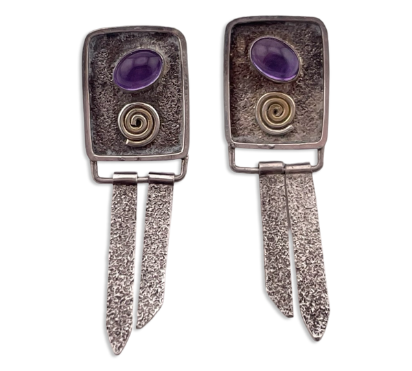 sterling silver & gold plated amethyst fringe post dangle earrings