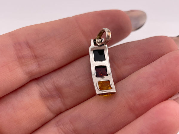 sterling silver tri-color amber curved pendant