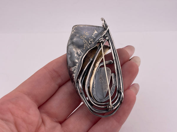 sterling silver gold wash Avi Soffer artisan pearl pendant brooch