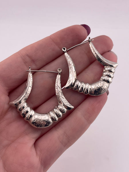 sterling silver puffy etched hoop earrings