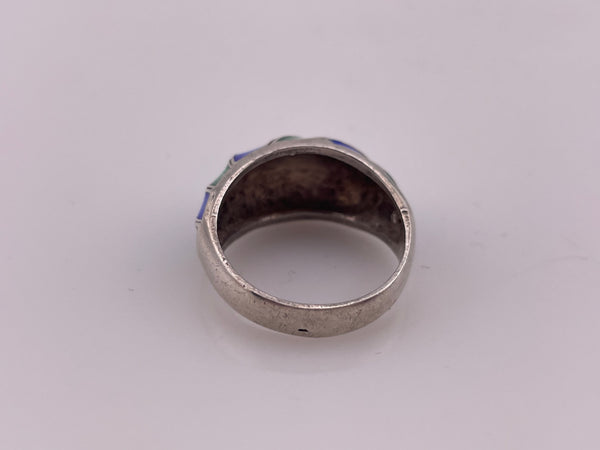 size 7 sterling silver enamel green blue ring