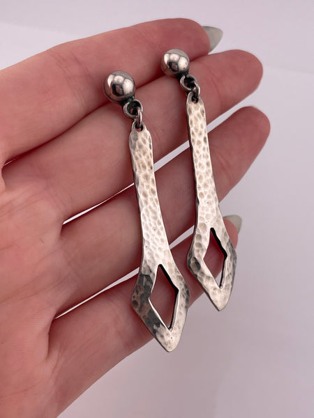sterling silver 2-1/2" hammered post dangle earrings
