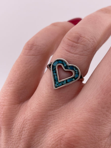 size 6.25 sterling silver crushed turquoise heart ring