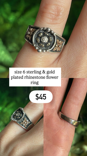 RESERVED PRIVATE LISTING -- sterling silver rhinestone flower ring B34
