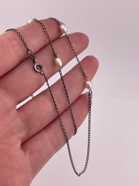 sterling silver 17-3/4" 5 pearl station necklace