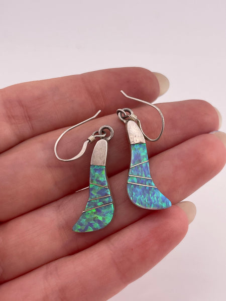 sterling silver lab opal inlay hook dangle earrings