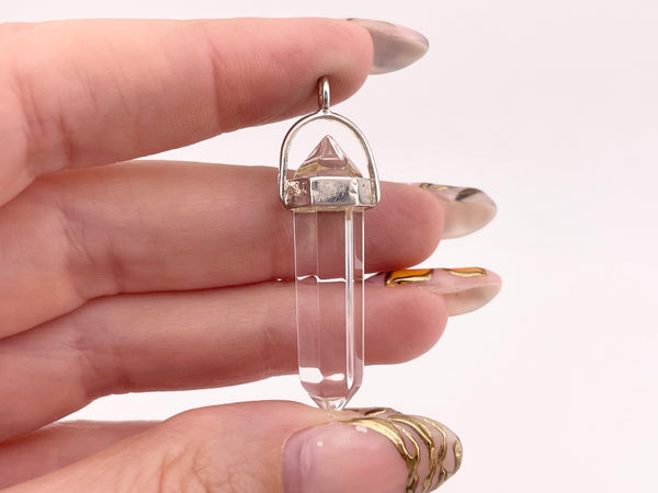 sterling silver faceted quartz crystal point pendant