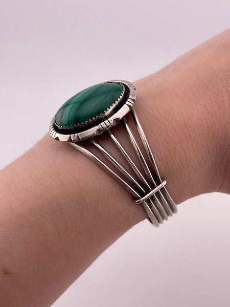 sterling silver 6-1/4" malachite cuff bracelet