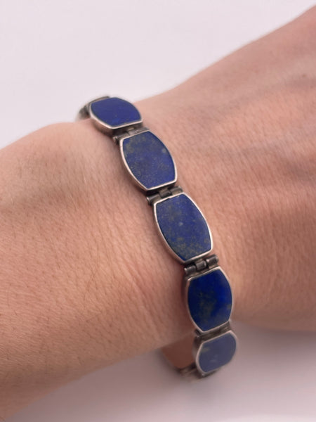 sterling silver 7 5/8" lapis link bracelet