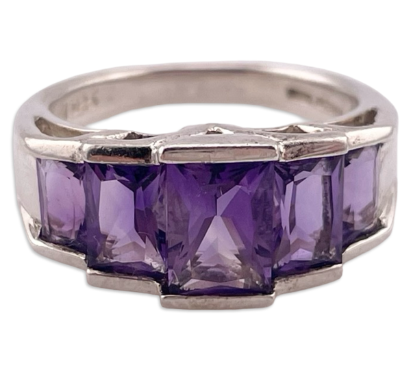 size 6 sterling silver faceted amethyst row ring